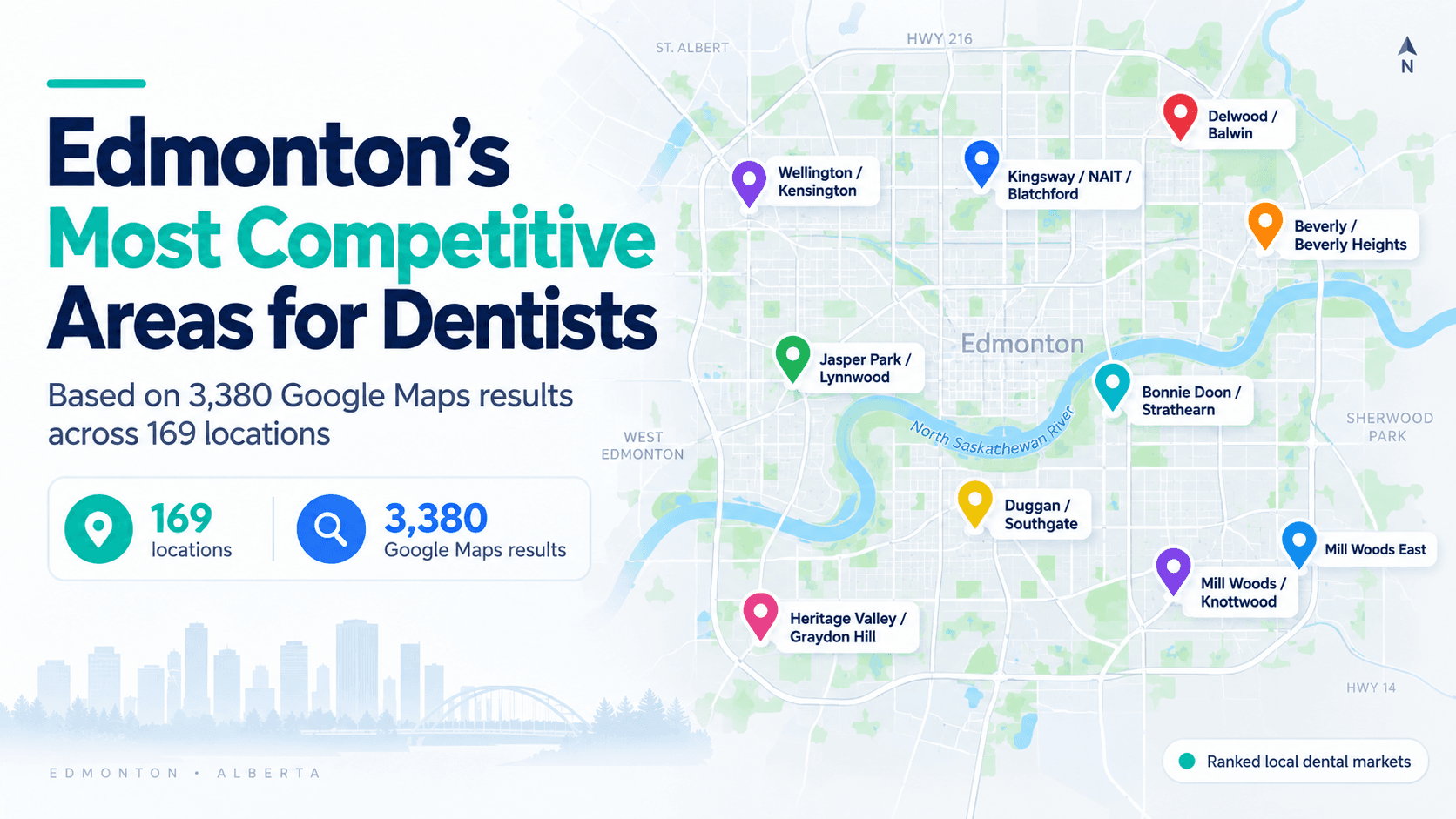 The Most Competitive Areas in Edmonton for Dentists: 3,380 Google Maps Results Analyzed